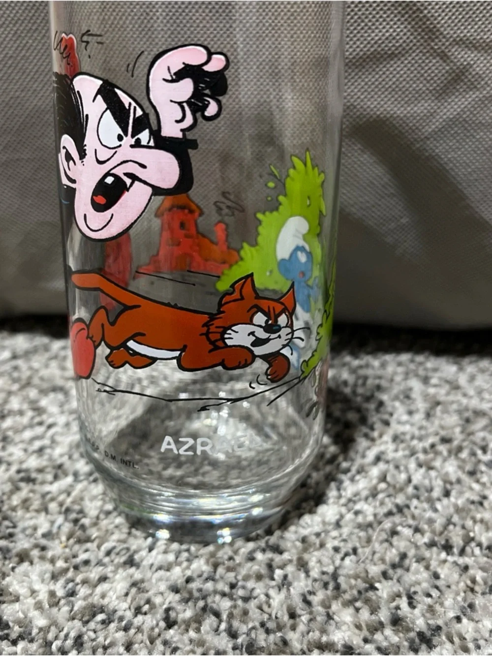 Smurf GARGAMEL & AZRAEL Glass Drinking Tumbler Wallace Berrie Peyo Vintage 1982